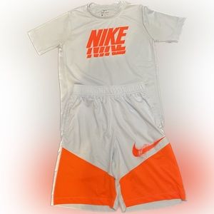 Nike Orange and White Dri-Fit shirt and shorts Youth Large